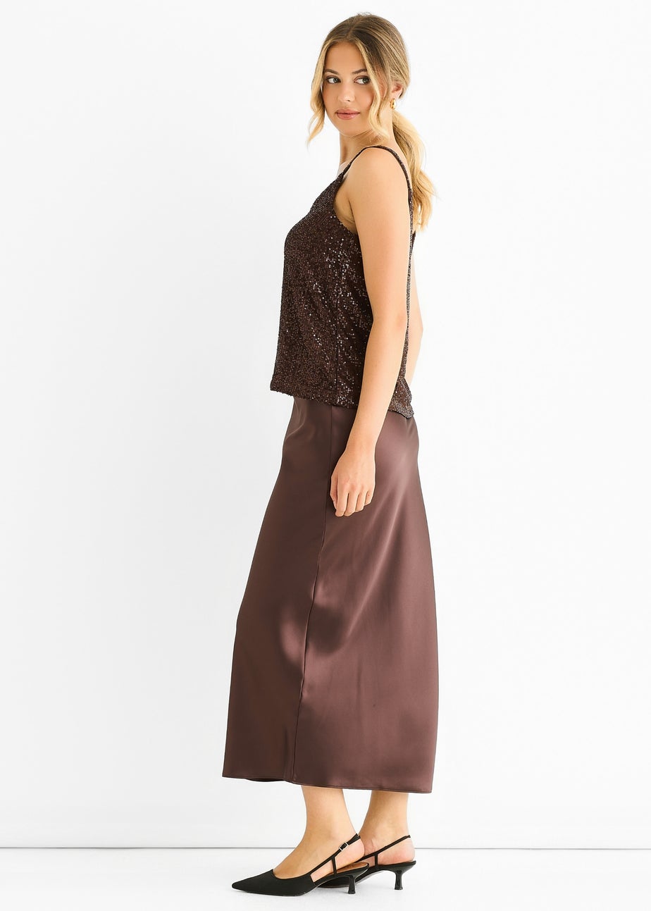 Gini London Chocolate Sequin V Neck Cami Top