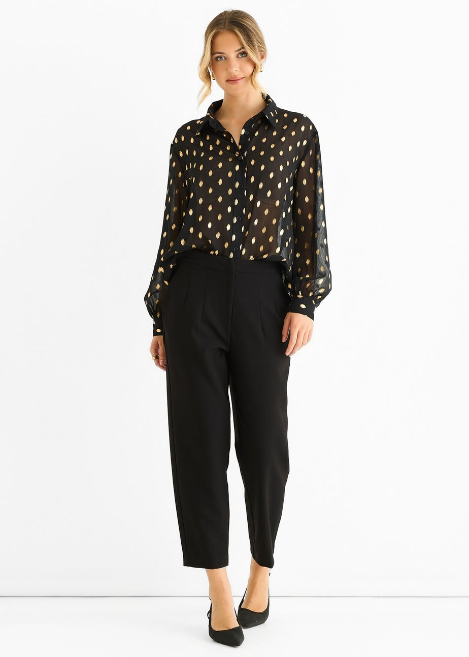 Gini London Black Chiffon Foil Jacquard Sheer Shirt