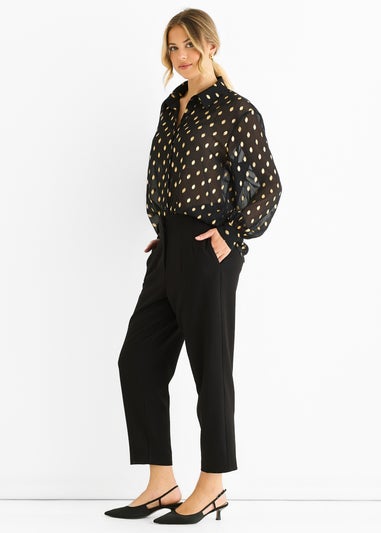 Gini London Black Chiffon Foil Jacquard Sheer Shirt