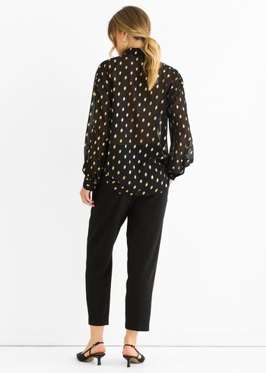 Gini London Black Chiffon Foil Jacquard Sheer Shirt