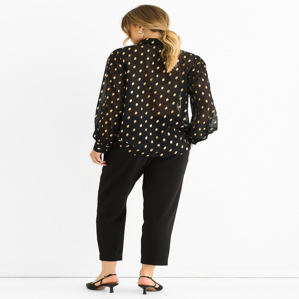 Gini London Black Chiffon Foil Jacquard Sheer Shirt
