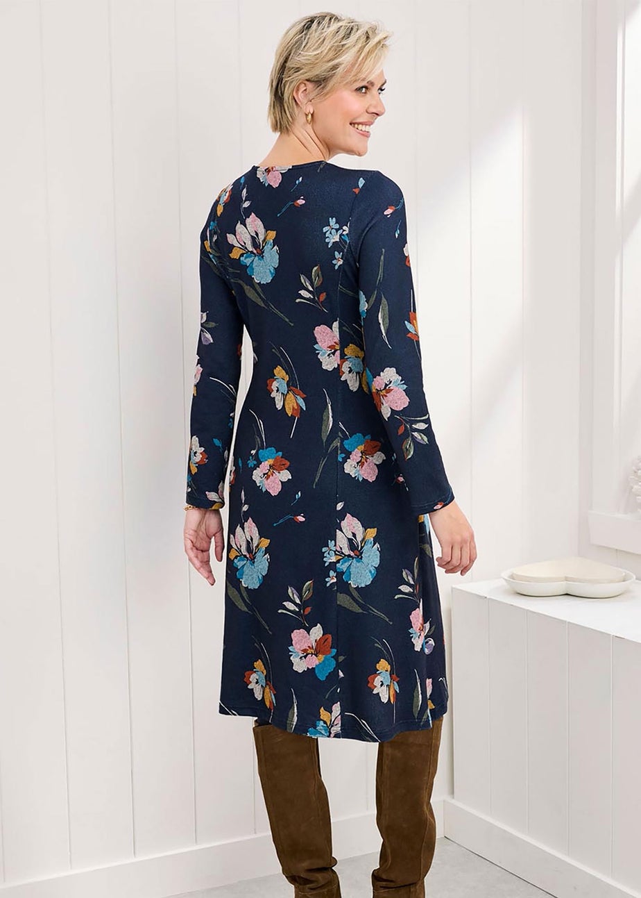 Cotton Traders Navy Soft Touch Jersey Knee Length Swing Dress