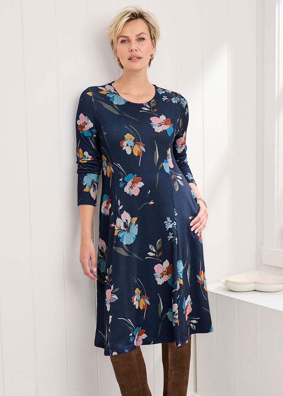 Cotton Traders Navy Soft Touch Jersey Knee Length Swing Dress