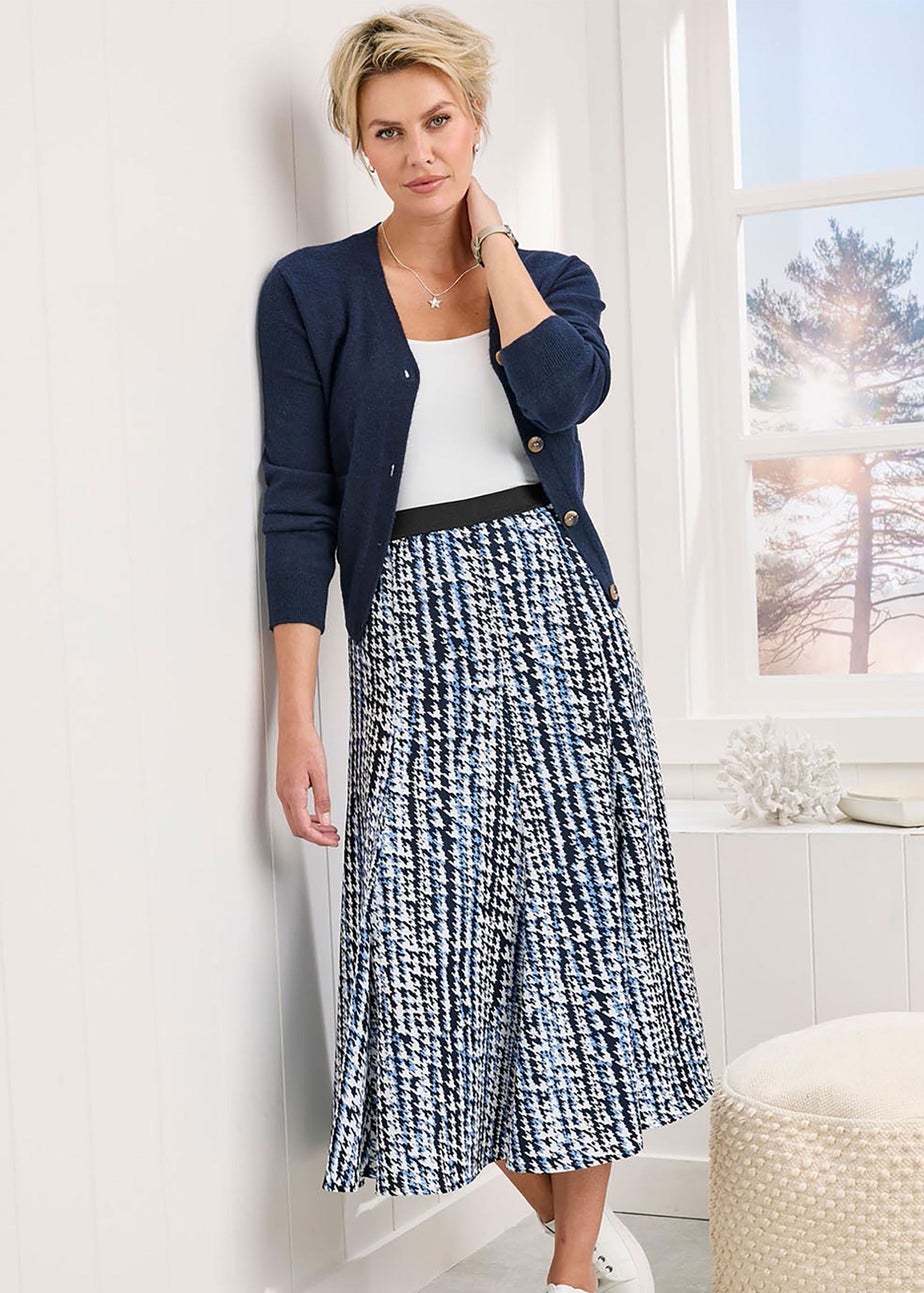 Cotton Traders Navy Printed Pull On Midi Skirt