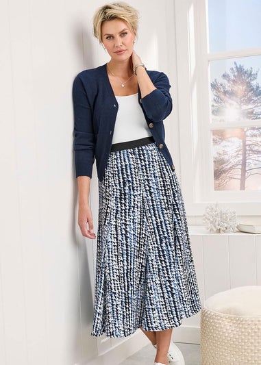 Cotton Traders Navy Printed Pull On Midi Skirt