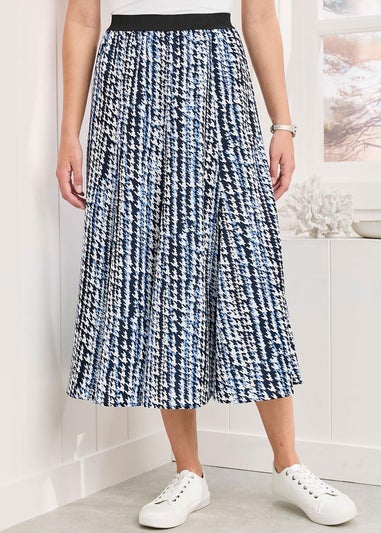 Cotton Traders Navy Printed Pull On Midi Skirt