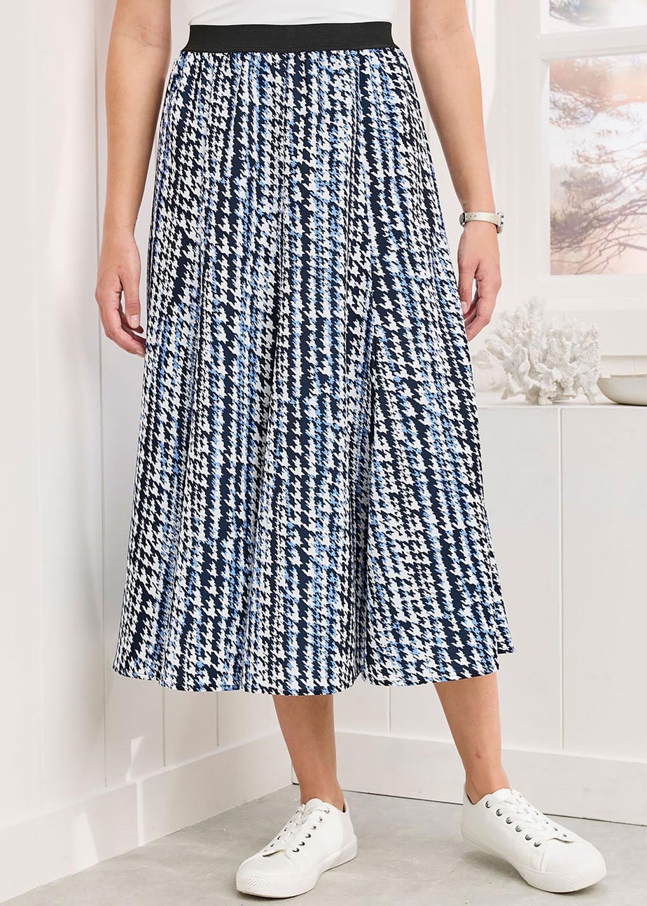 Cotton Traders Navy Printed Pull On Midi Skirt