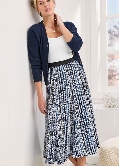 Cotton Traders Navy Printed Pull On Midi Skirt