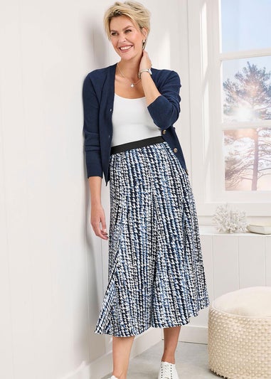 Cotton Traders Navy Printed Pull On Midi Skirt