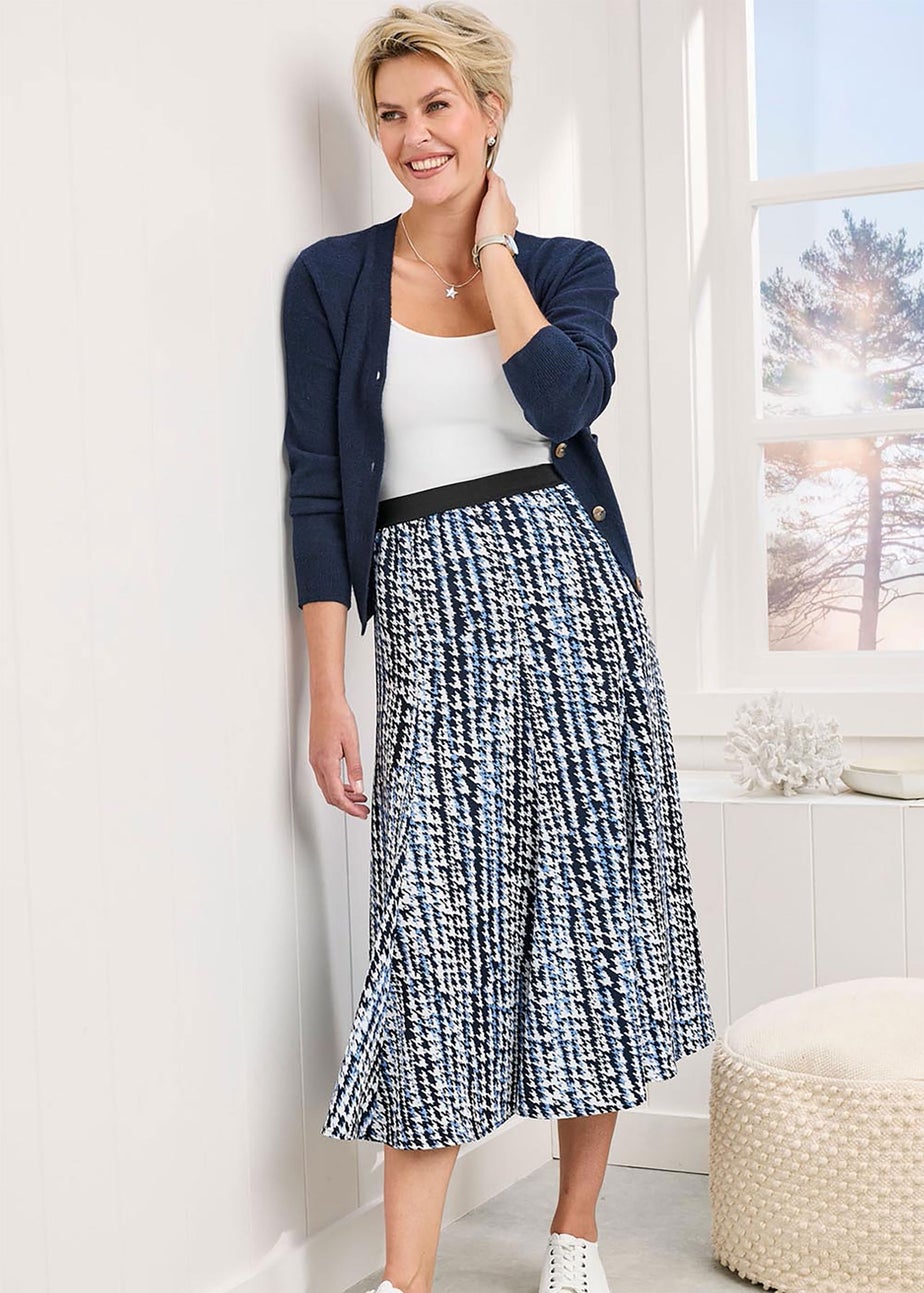 Cotton Traders Navy Printed Pull On Midi Skirt