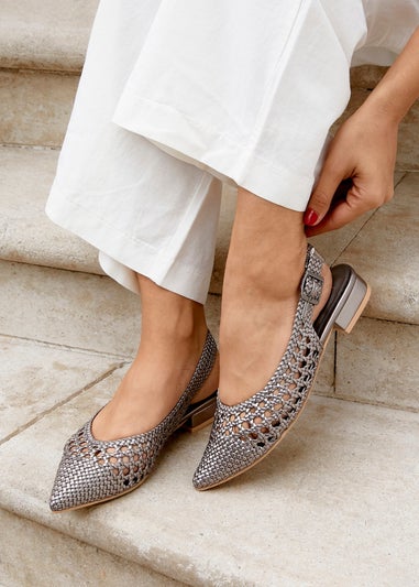 Linzi Carolina Grey Faux Leather Woven Ballet Flats