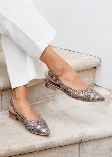 Linzi Carolina Grey Faux Leather Woven Ballet Flats