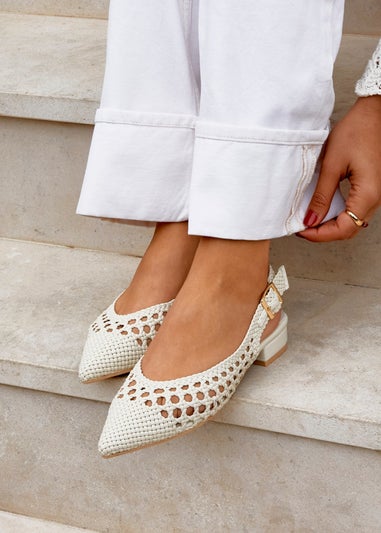 Linzi Carolina Ivory Faux Leather Woven Ballet Flats