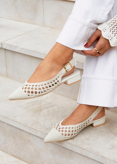 Linzi Carolina Ivory Faux Leather Woven Ballet Flats