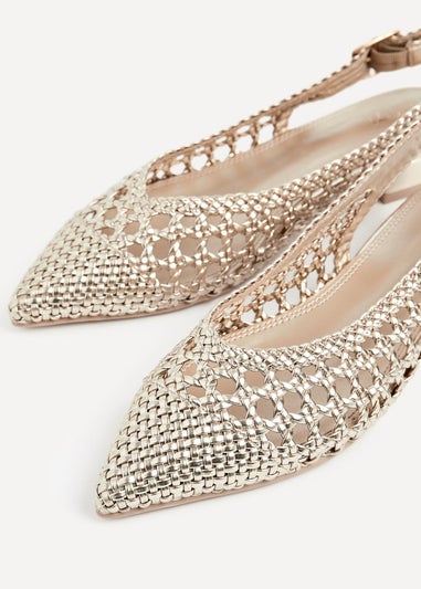 Linzi Carolina Gold Faux Leather Woven Ballet Flats