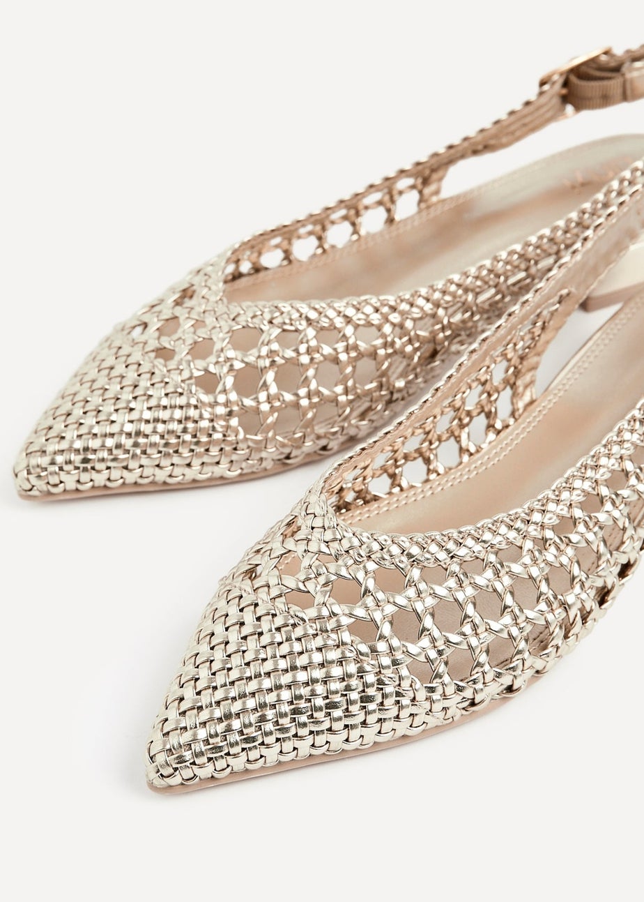 Linzi Carolina Gold Faux Leather Woven Ballet Flats