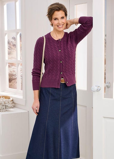 Cotton Traders Wine Cutest Cable Crew Neck Cardigan