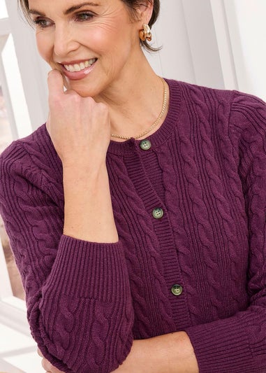 Cotton Traders Wine Cutest Cable Crew Neck Cardigan