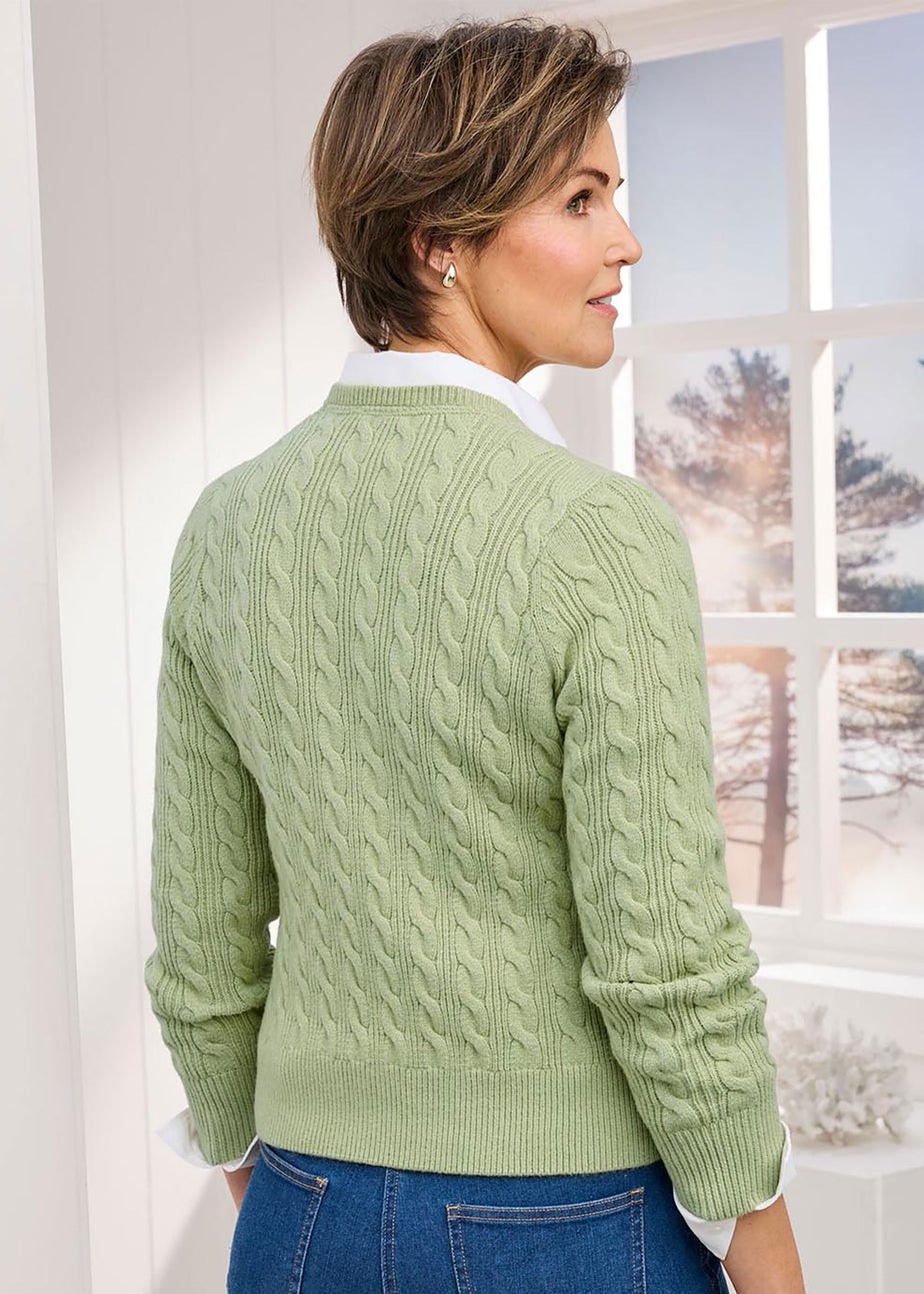 Cotton Traders Matcha Green Cutest Cable Crew Neck Cardigan