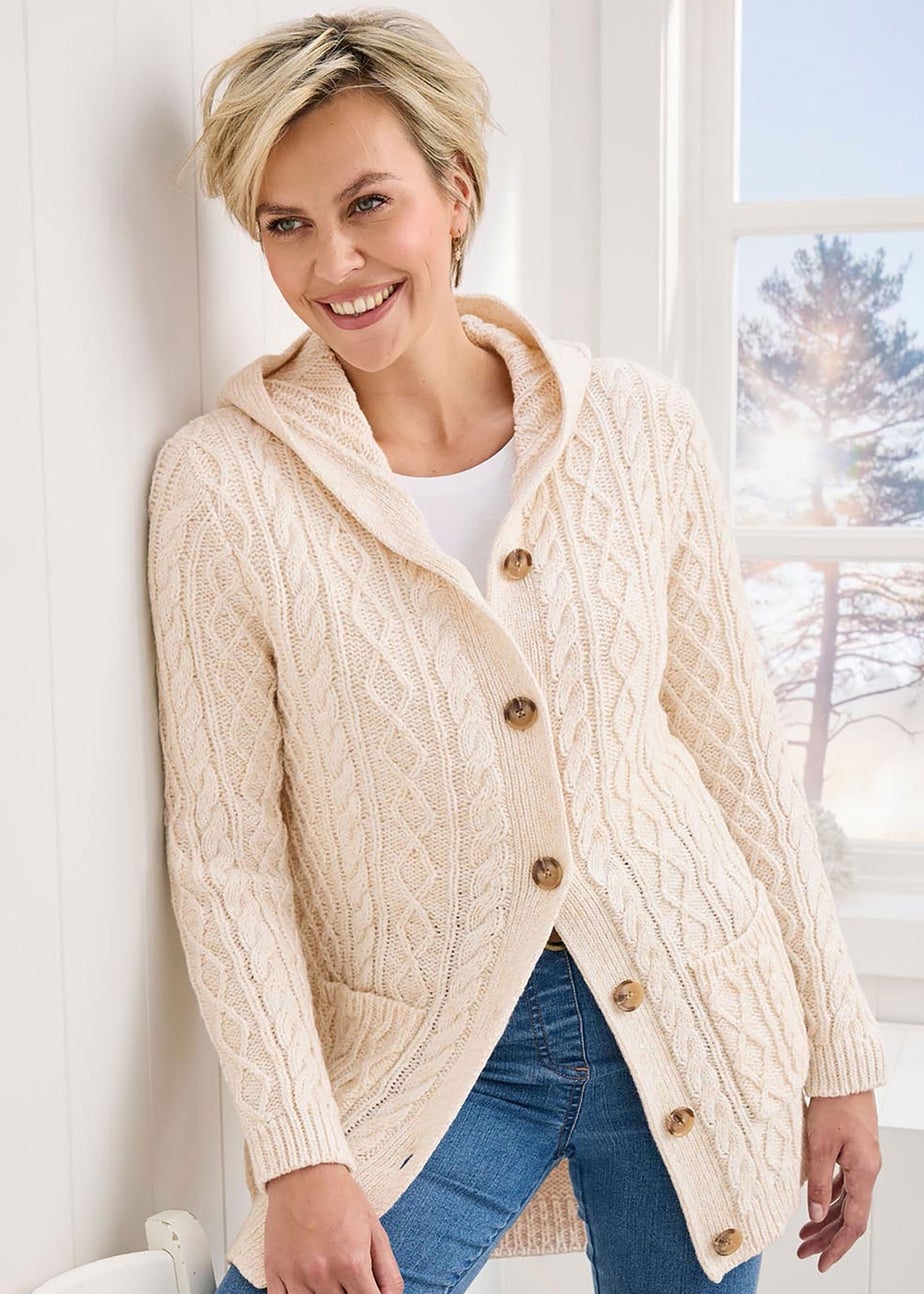 Cotton Traders Parchment Longline Hooded Cardigan