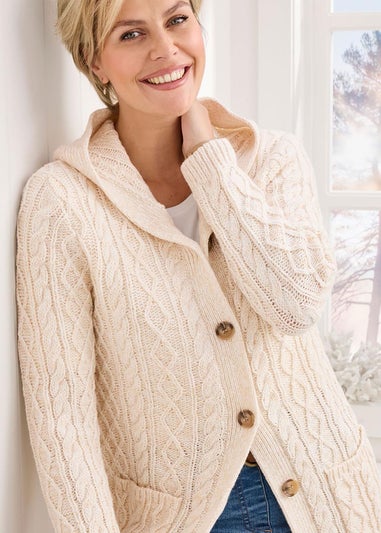 Cotton Traders Parchment Longline Hooded Cardigan