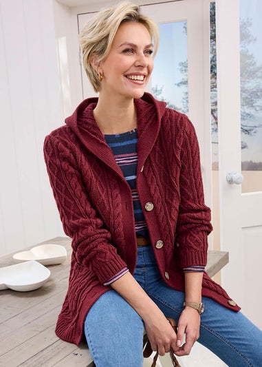Cotton Traders Rusty Red Longline Hooded Cardigan