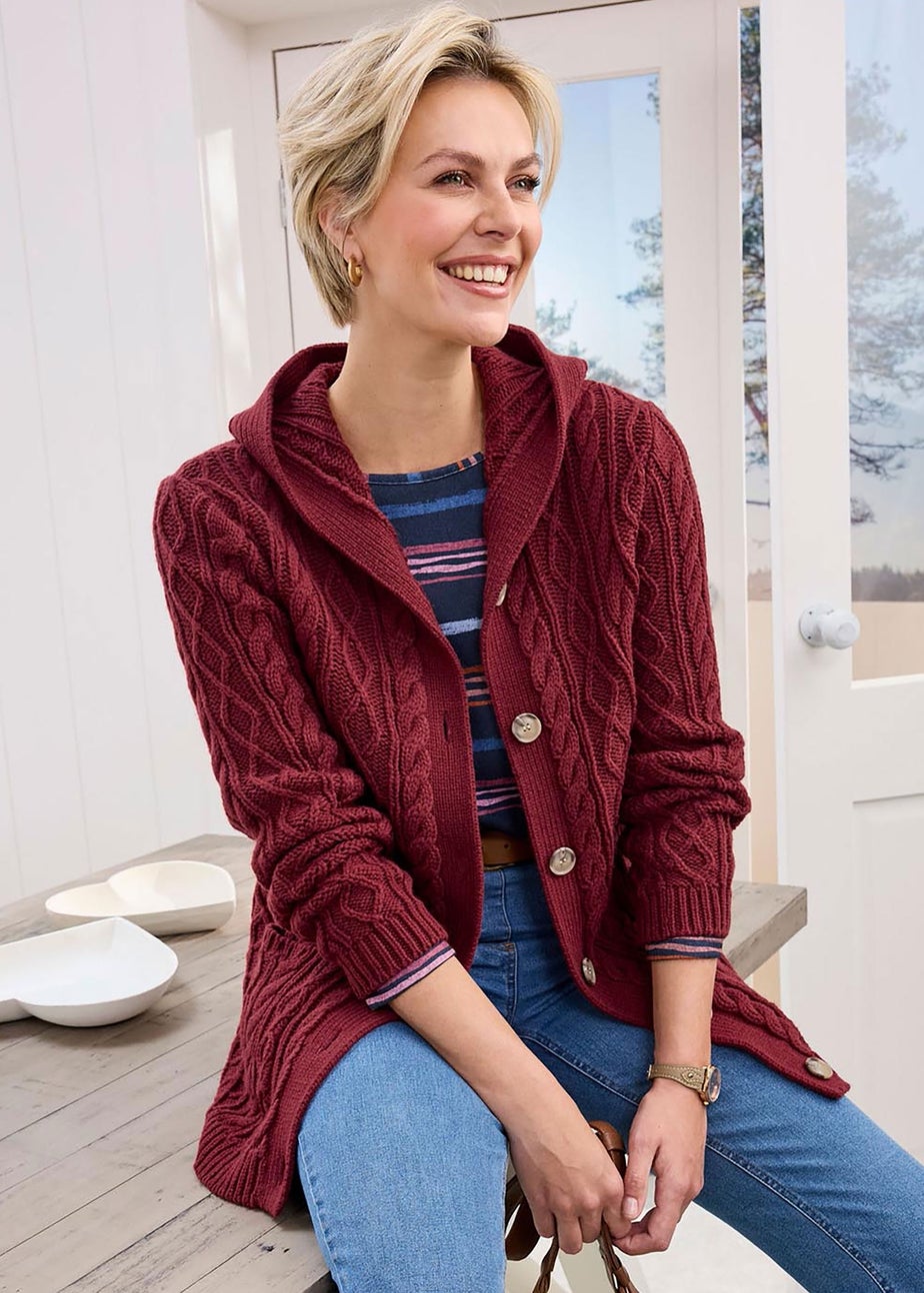 Cotton Traders Rusty Red Longline Hooded Cardigan