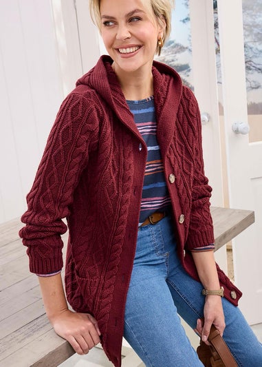 Cotton Traders Rusty Red Longline Hooded Cardigan