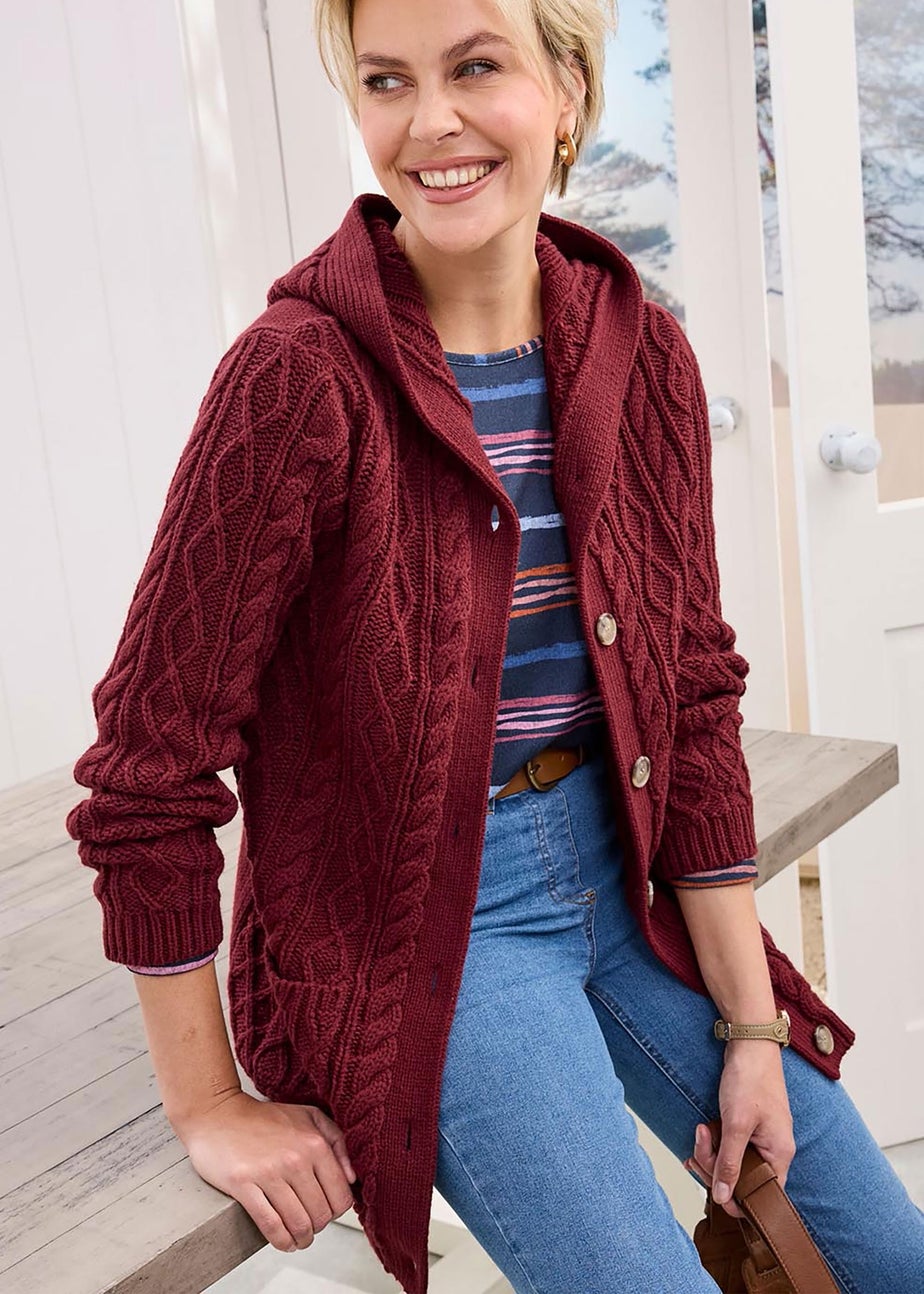 Cotton Traders Rusty Red Longline Hooded Cardigan