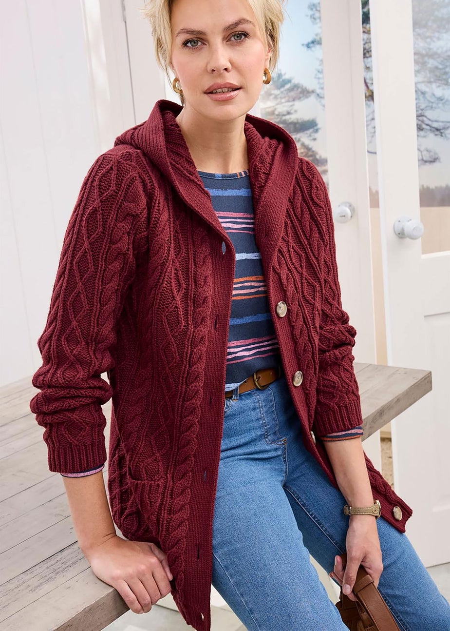 Cotton Traders Rusty Red Longline Hooded Cardigan
