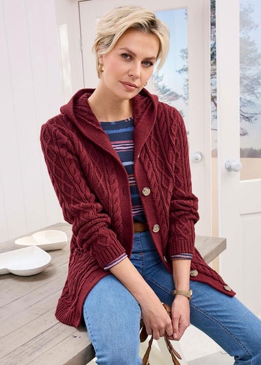 Cotton Traders Rusty Red Longline Hooded Cardigan