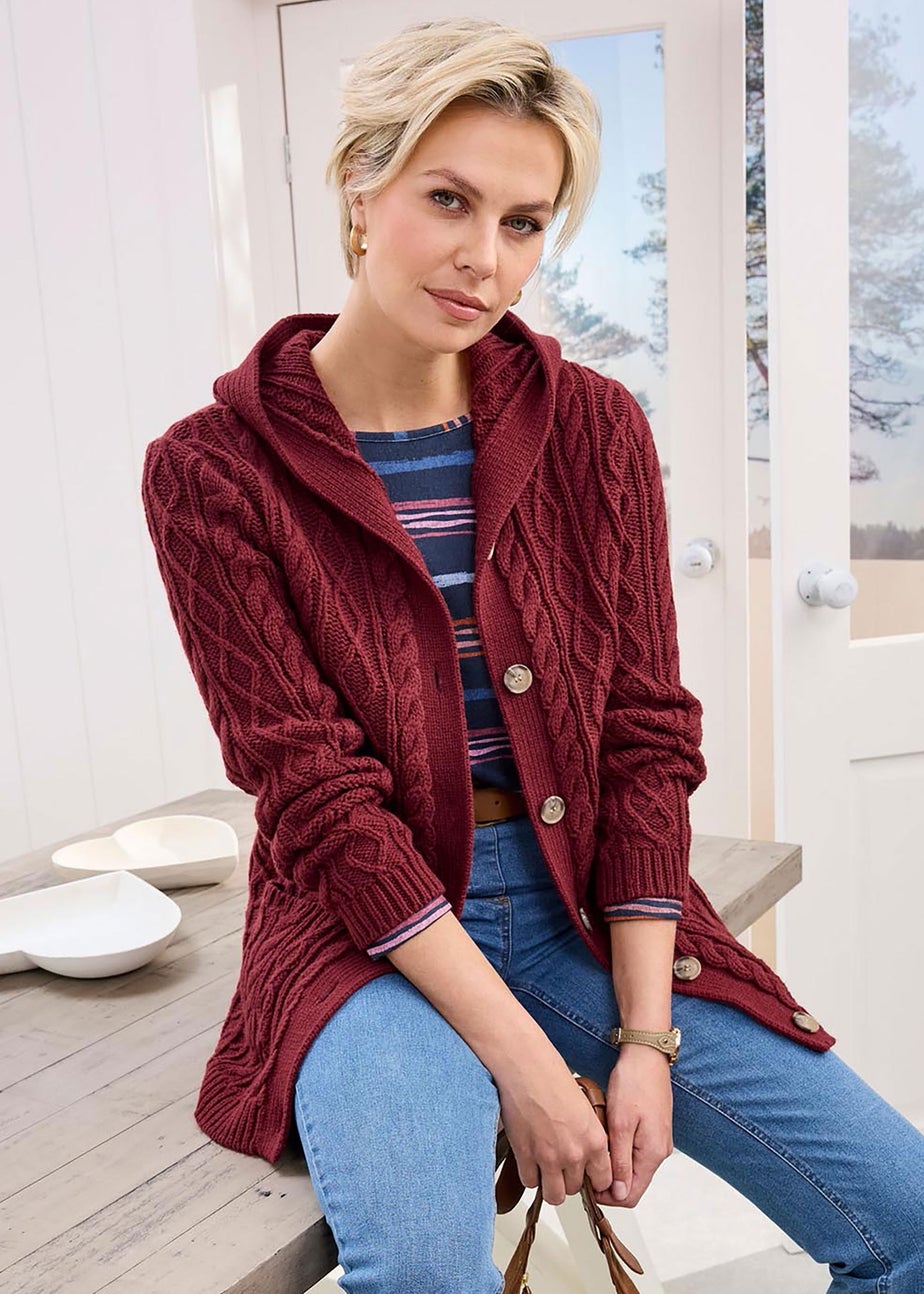 Cotton Traders Rusty Red Longline Hooded Cardigan
