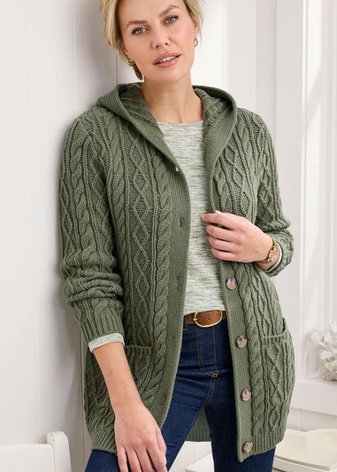 Cotton Traders Olive Longline Hooded Cardigan
