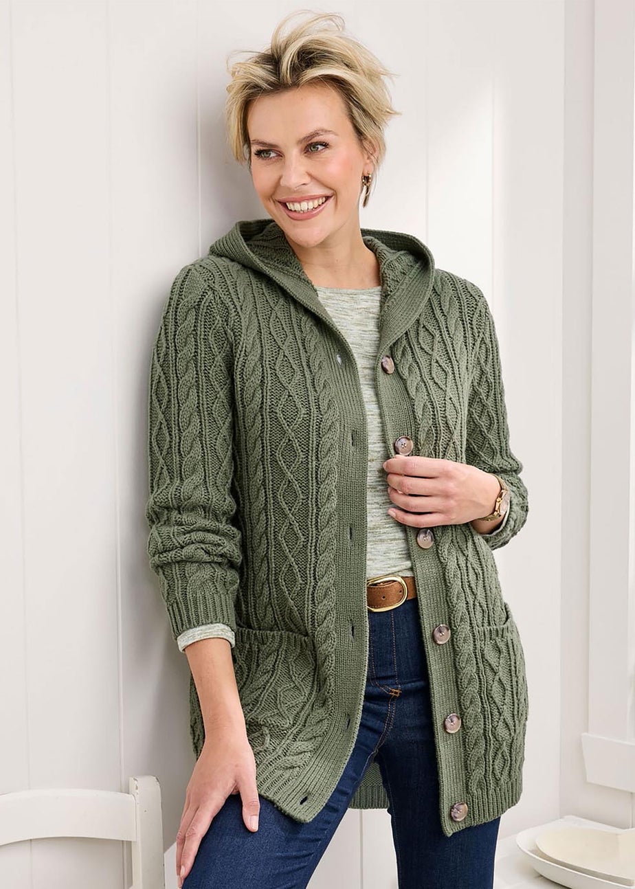Cotton Traders Olive Longline Hooded Cardigan