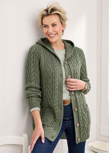 Cotton Traders Olive Longline Hooded Cardigan