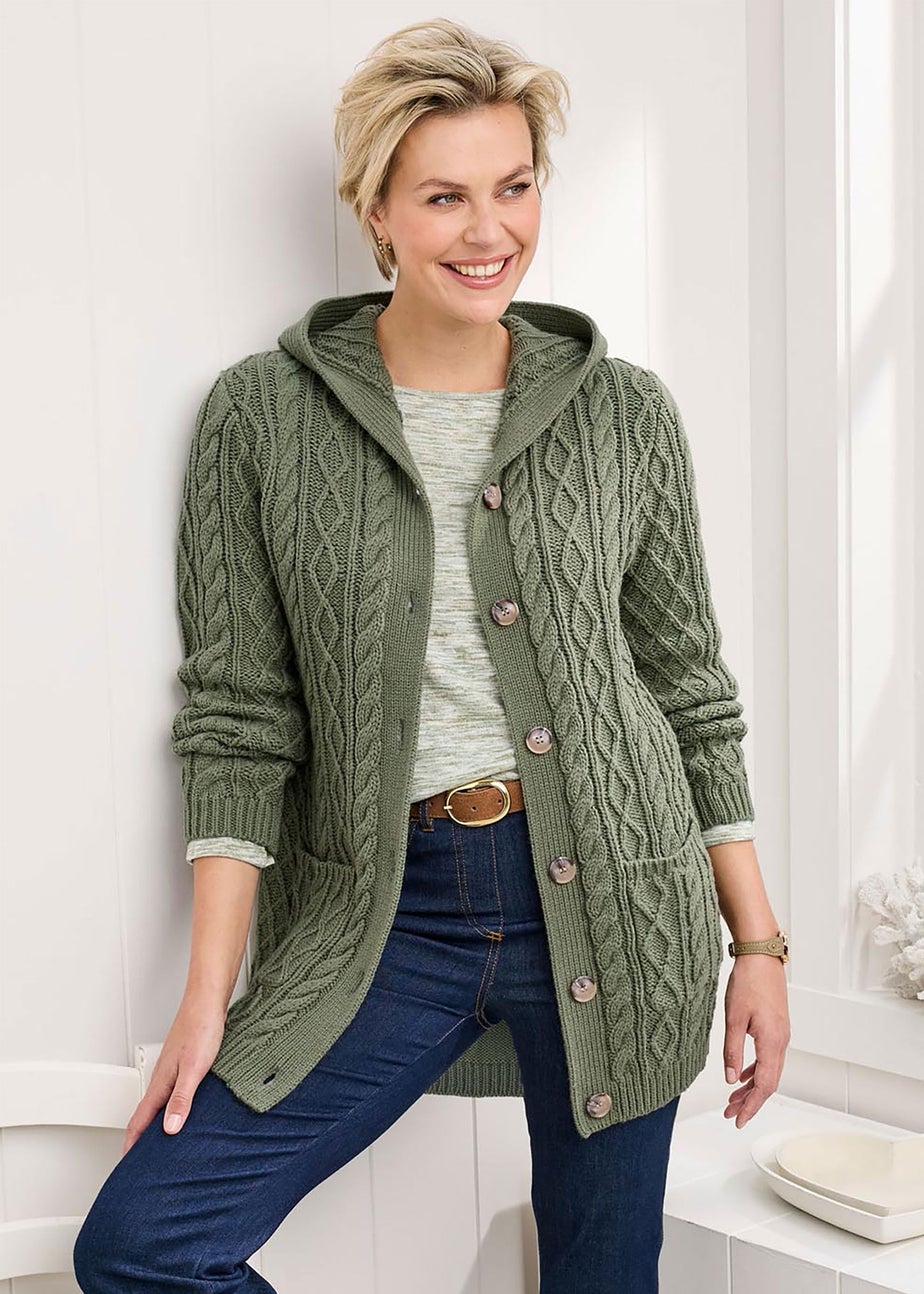 Cotton Traders Olive Longline Hooded Cardigan
