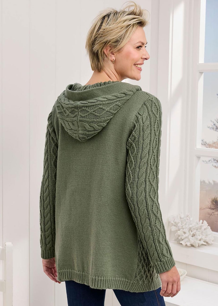 Cotton Traders Olive Longline Hooded Cardigan