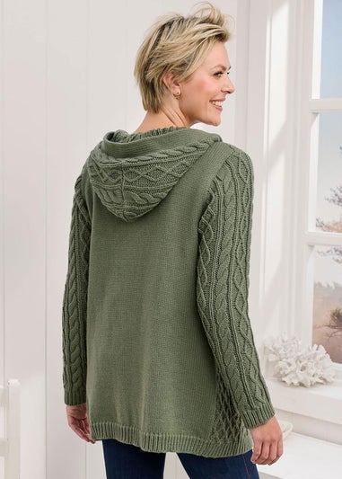 Cotton Traders Olive Longline Hooded Cardigan