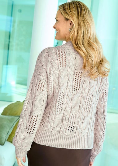 Cotton Traders Light Pebble Jewel Button Cable Cardigan