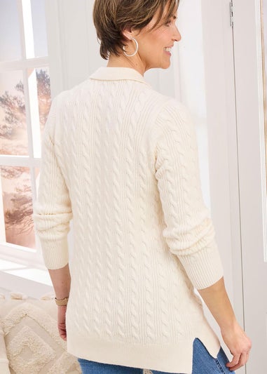 Cotton Traders Cream Cutest Cable Collared Tunic Jumper