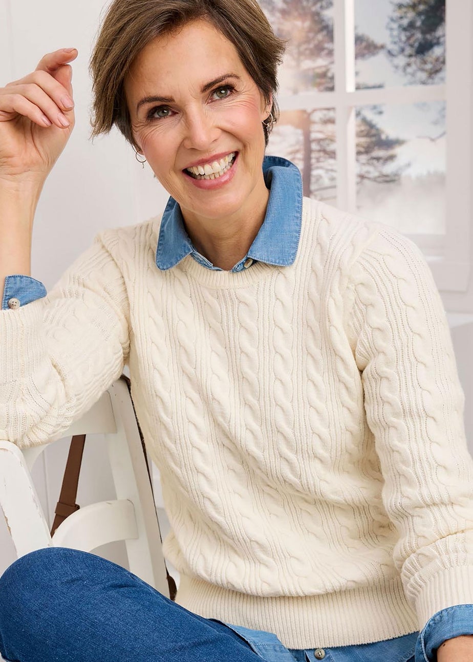 Cotton Traders Cream Cutest Cable Jumper