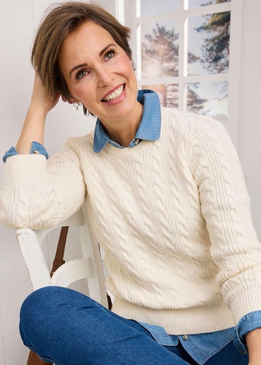 Cotton Traders Cream Cutest Cable Jumper