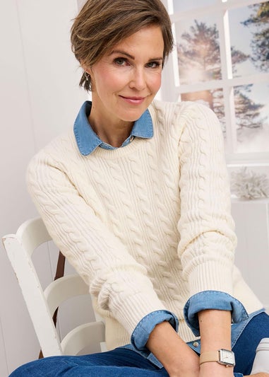 Cotton Traders Cream Cutest Cable Jumper