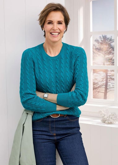 Cotton Traders Teal Blue Cutest Cable Jumper