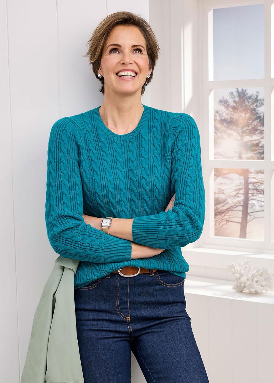 Cotton Traders Teal Blue Cutest Cable Jumper