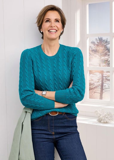 Cotton Traders Teal Blue Cutest Cable Jumper