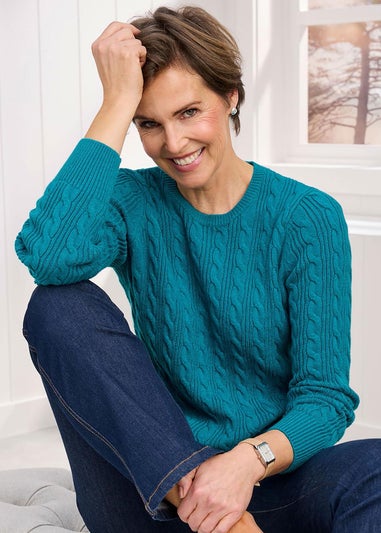 Cotton Traders Teal Blue Cutest Cable Jumper