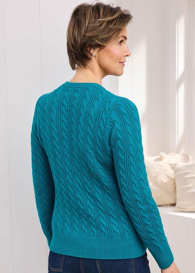Cotton Traders Teal Blue Cutest Cable Jumper