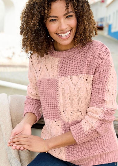 Cotton Traders Light Rose Patchwork Jumper