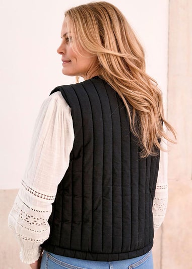 Cotton Traders Black Embroidered Waistcoat